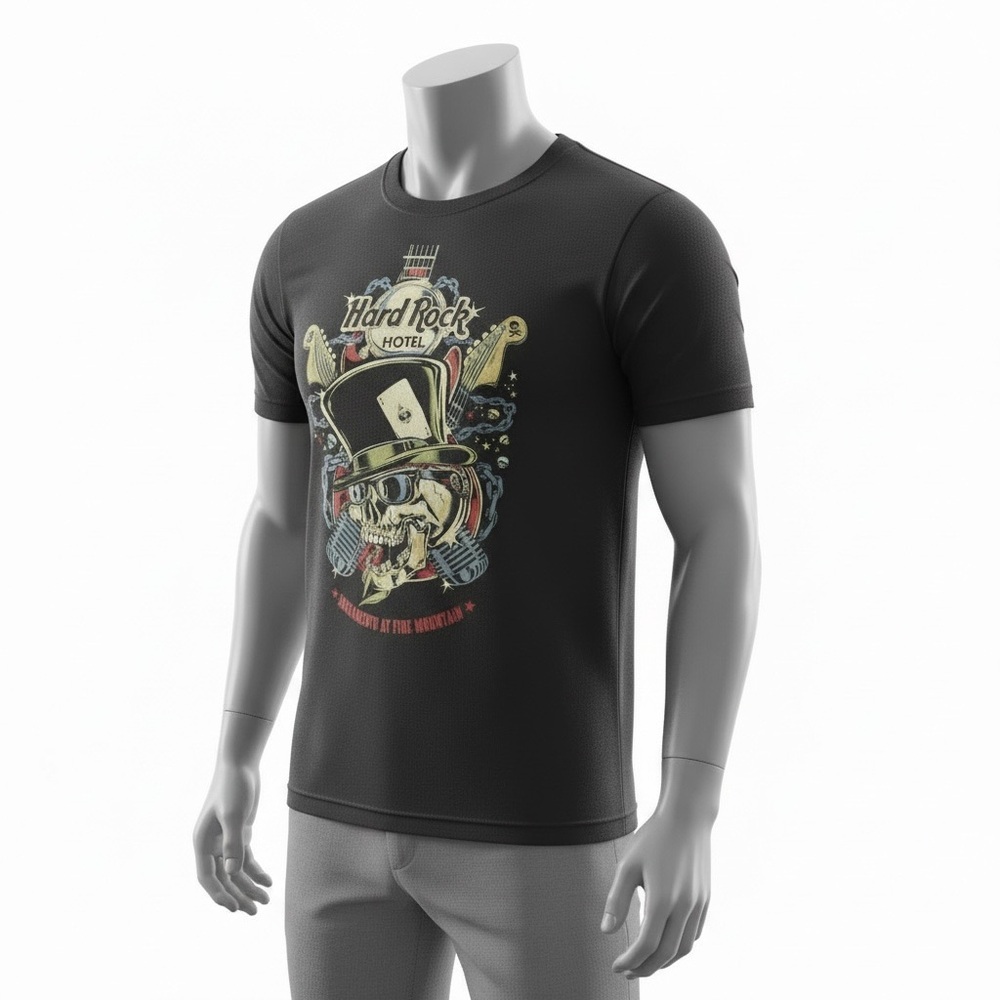 Hard Rock Cafe Black Tee with Top Hat Skull Design